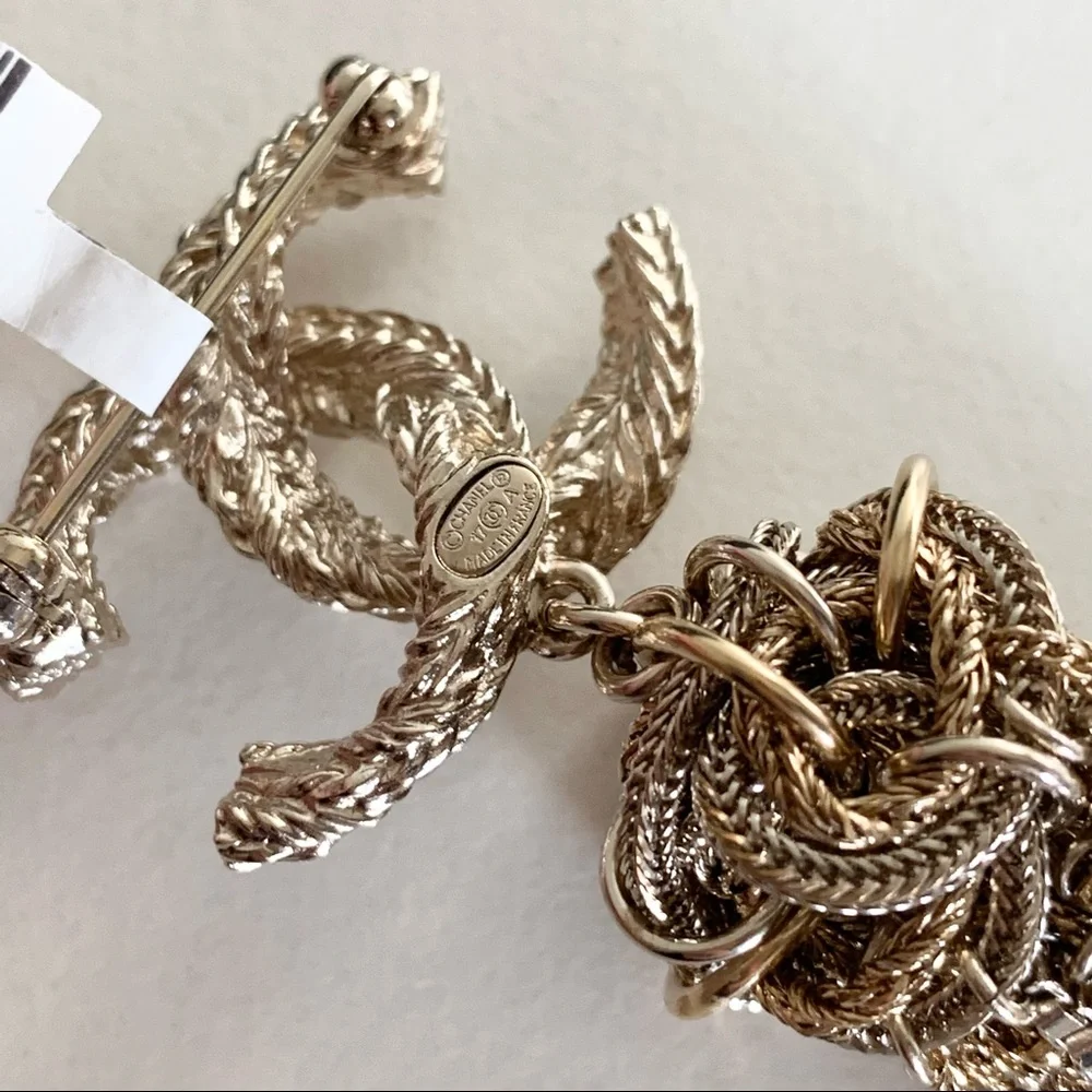 Chanel large tassel brooch in gold with crystals